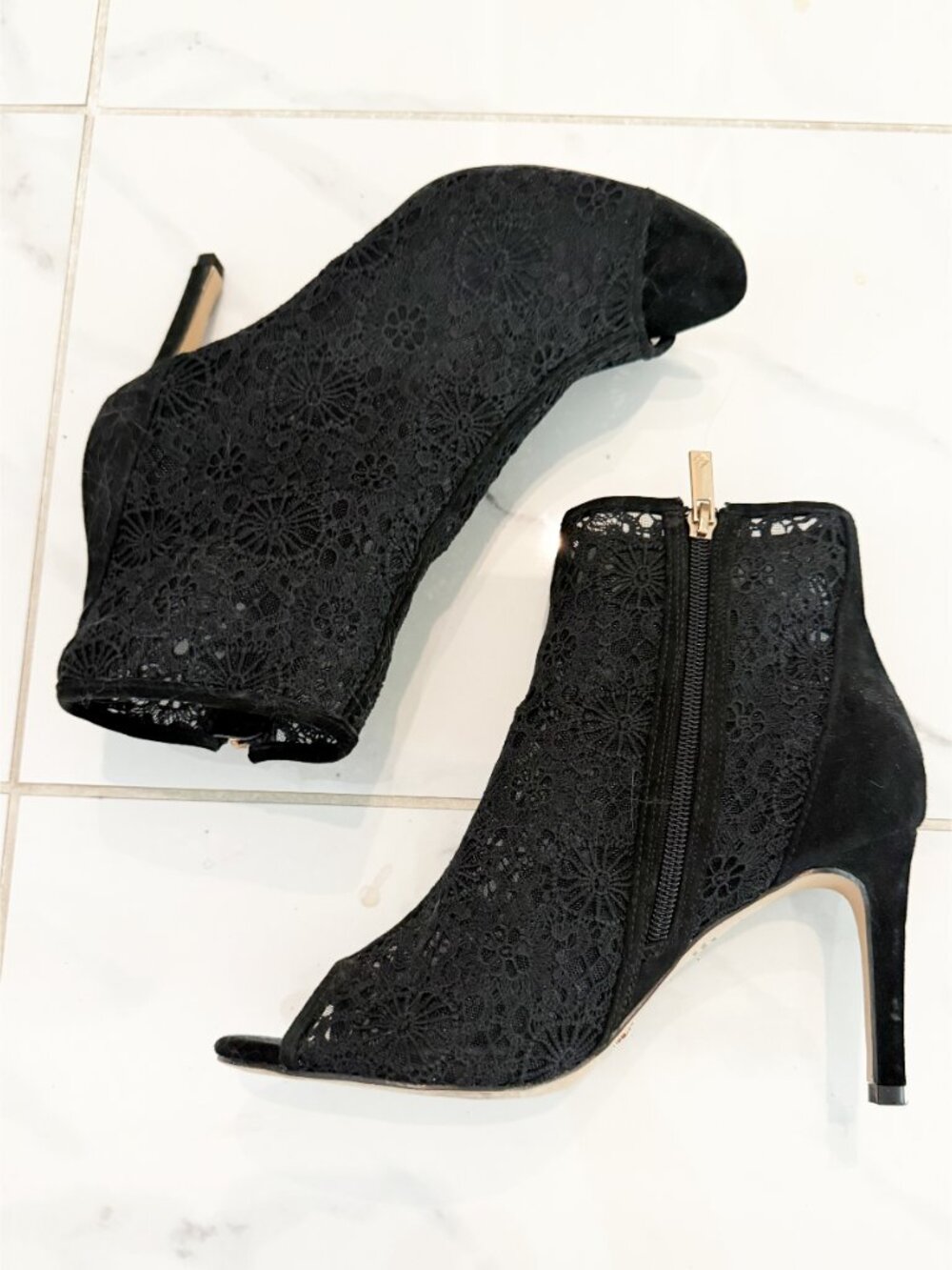 Nanette Lepore Lace Heidi Black Peep Toe Heel 8.5M - Picture 4 of 9